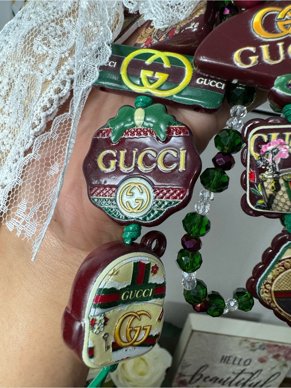 Green & Tan Fancy Phone/Key/Bag Chain #P1111 - Picture 4 of 13